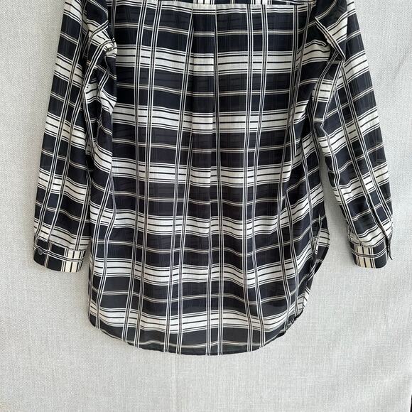 Theory Silk Tunic Blouse Sheer Black White Plaid Size Medium - Picture 5 of 7